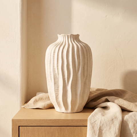 Florero olas grande hueso — en ambiente decorado · Soléa