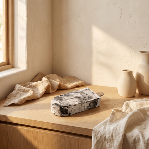 Paleta marmol blanco chica — en ambiente decorado · Soléa